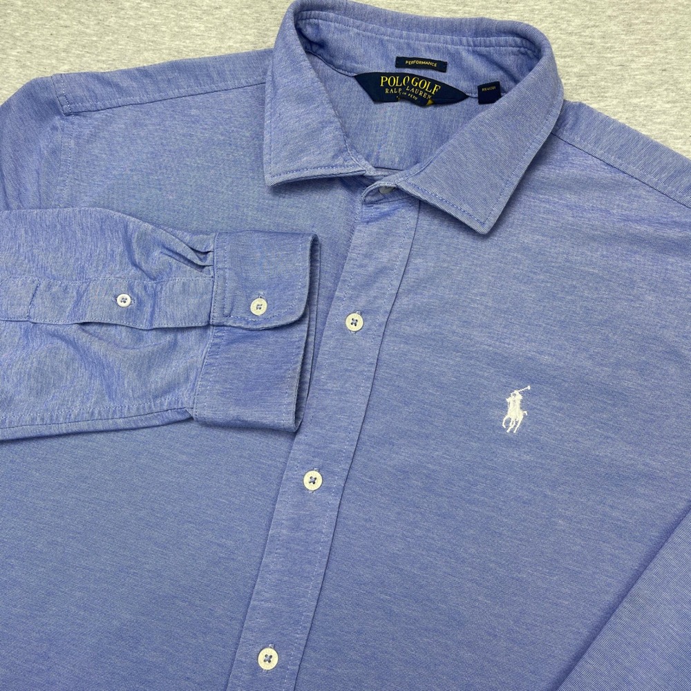 Polo Golf Ralph Lauren Button-Down Mens XL Performance Blue Long Sleeve EUC